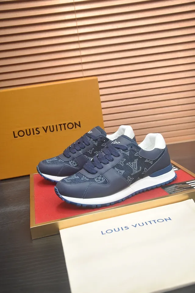 Louis Vuitton Navy White Monogrammed Textile Leather Overlays Lifestyle Sneakers 4