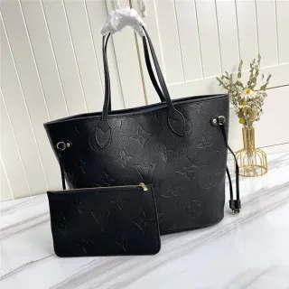 लुई विट्टोन Neverfull उभरा हुआ फूलाकार चिह्न काली टोट बैग