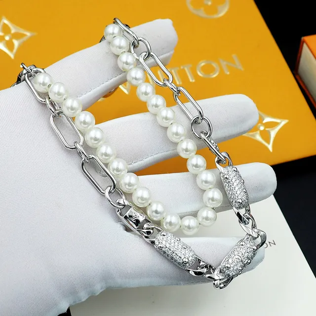 Louis Vuitton Pearl and Chain Dual-Strand Bracelet 9
