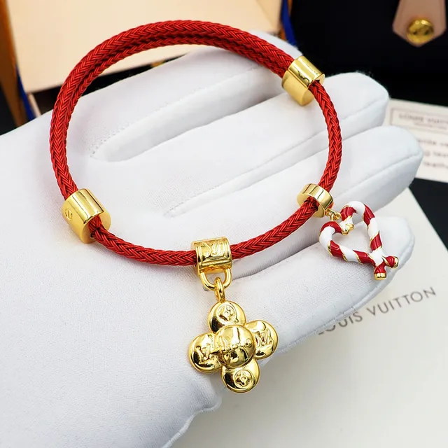 Louis Vuitton Red Braided Cord Gold-Tone Charm Bracelet 6