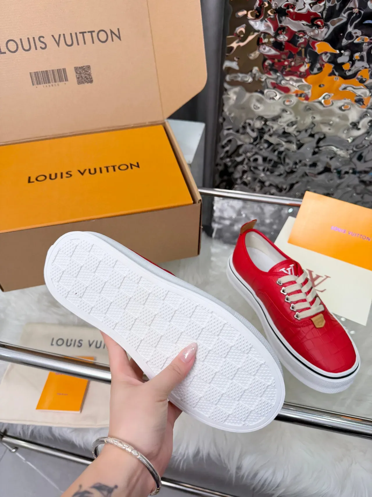 Louis Vuitton Red Croc-Embossed Platform Lifestyle Sneakers 2