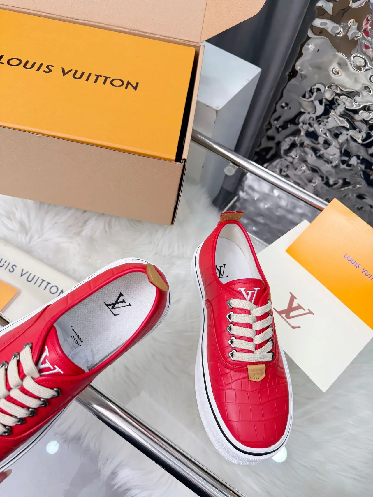 Louis Vuitton Red Croc-Embossed Platform Lifestyle Sneakers 4