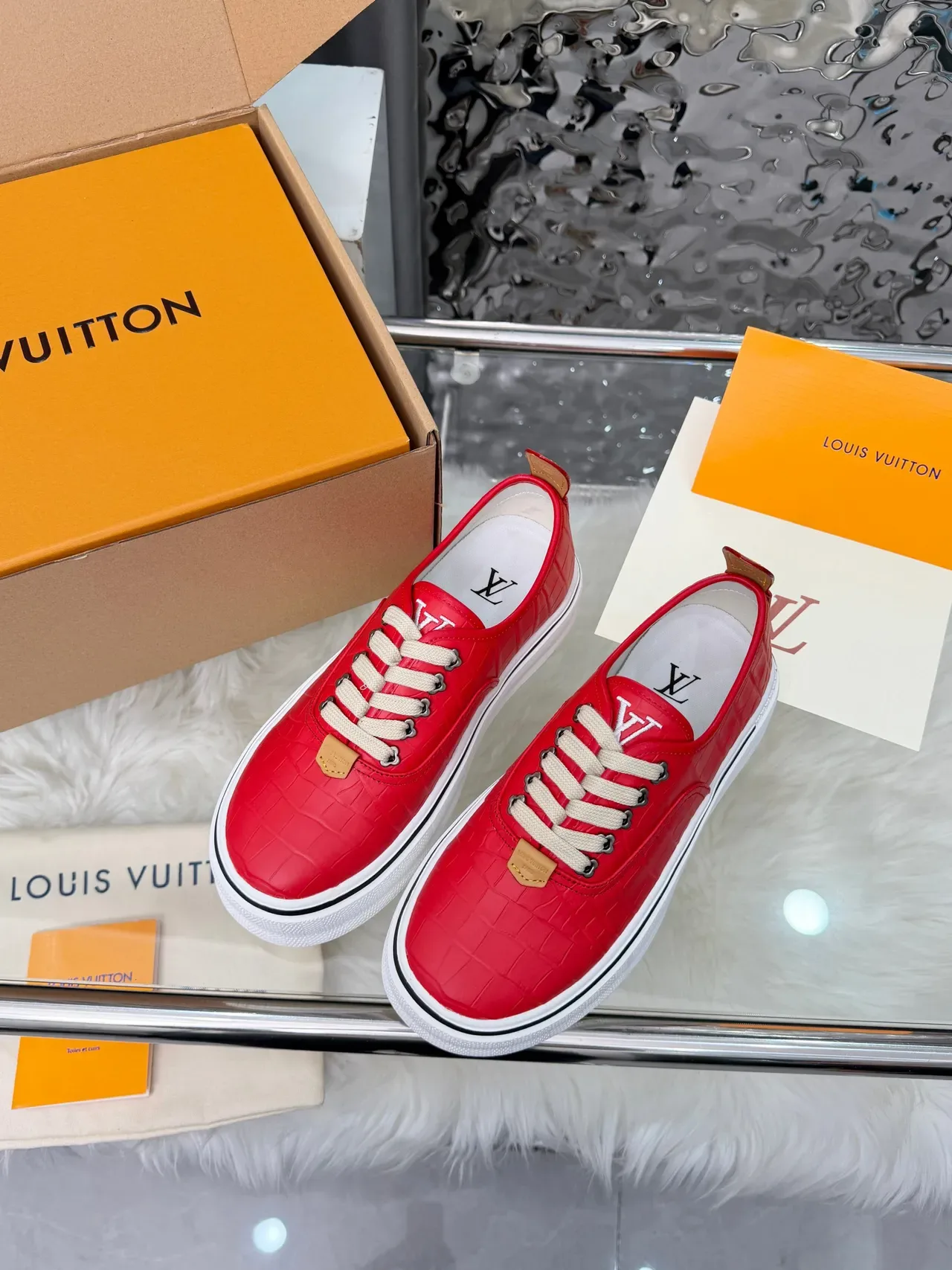 Louis Vuitton Red Croc-Embossed Platform Lifestyle Sneakers 5