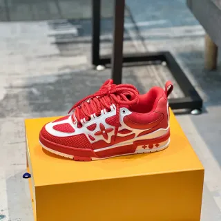 Louis Vuitton Zapatillas Lifestyle Rojo Blanco Colorblocked Malla y Cuero Panel Construction