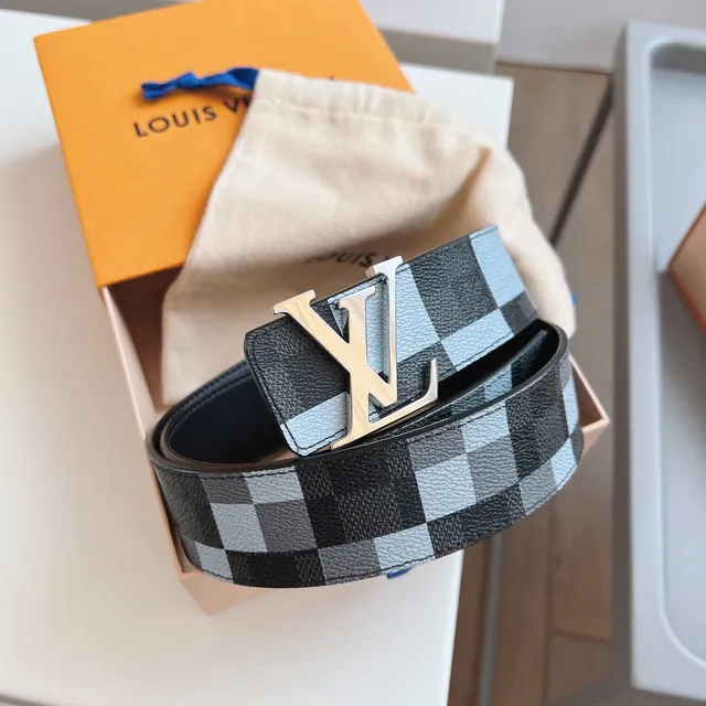 Louis Vuitton حزام قابل للعكس أسود أزرق ميرلين Damier Azur حزام جلد 4
