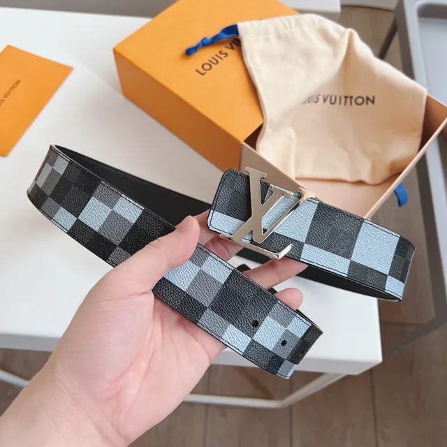 Louis Vuitton حزام قابل للعكس أسود أزرق ميرلين Damier Azur حزام جلد 6