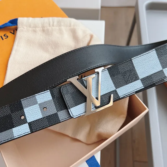 Louis Vuitton حزام قابل للعكس أسود أزرق ميرلين Damier Azur حزام جلد 7