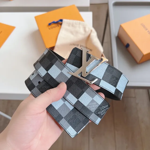 Louis Vuitton حزام قابل للعكس أسود أزرق ميرلين Damier Azur حزام جلد 9