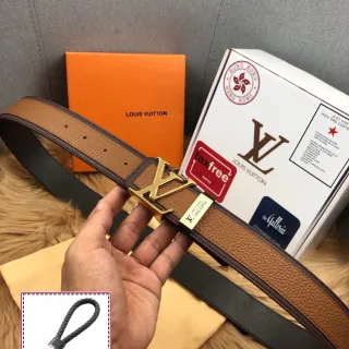 Louis Vuitton Cinto Reversible Marrom Preto Dois Tons Couro Texturizado