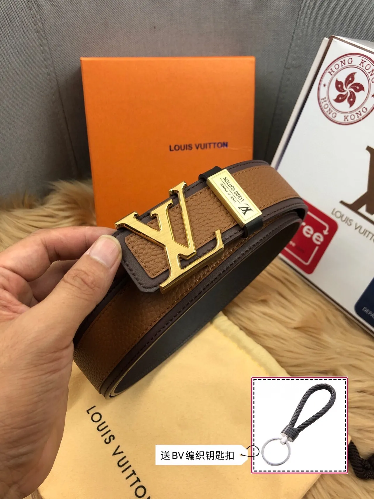 Louis Vuitton Reversible Belt Brown Black Two-Tone Textured Leather Belt 5