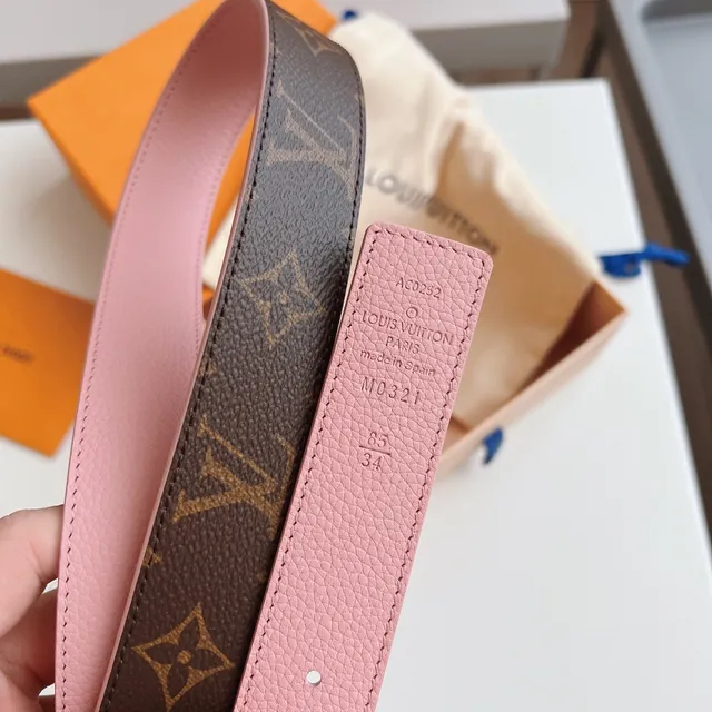 Louis Vuitton Reversible Belt Brown Pink Monogram Canvas Leather Belt 2