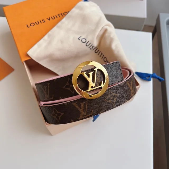Louis Vuitton Reversible Belt Brown Pink Monogram Canvas Leather Belt 4