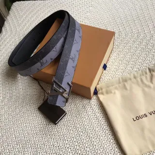 Louis Vuitton 可翻转腰带 灰黑 印花帆布 皮革腰带