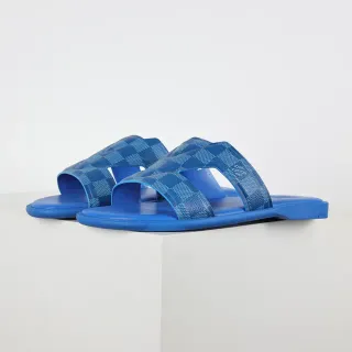 Louis Vuitton Run Away Zapatillas deslizantes azules a cuadros