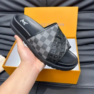 Louis Vuitton Run Away Slide Black Gray Damier Monogram 拖鞋