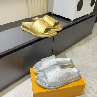 路易威登 Run Away Slide 金属金银色拖鞋