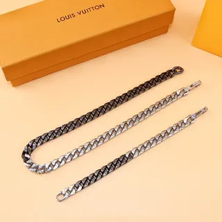 Colar Louis Vuitton Prata Preto Corrente Curb-Link Metal