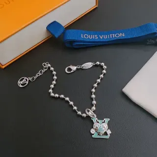 Louis Vuitton Silver Blue Ball-Chain Enamel-Accented Monogram Charm Bracelet