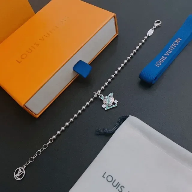 Louis Vuitton Silver Blue Ball-Chain Enamel-Accented Monogram Charm Bracelet 4
