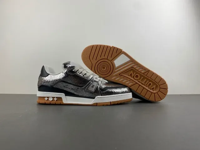 Louis Vuitton Prata Marrom Metálico Couro Rachado Superior Layered Sola Branco/preto/goma Sneakers Lifestyle 11