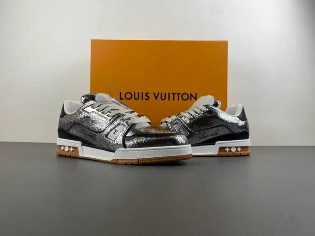 Louis Vuitton Prata Marrom Metálico Couro Rachado Superior Layered Sola Branco/preto/goma Sneakers Lifestyle 12