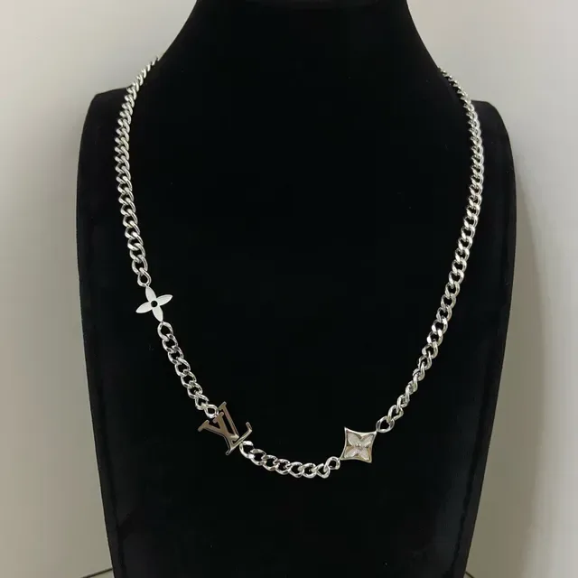 Louis Vuitton Silver Curb Chain Multi-Charm Necklace 2