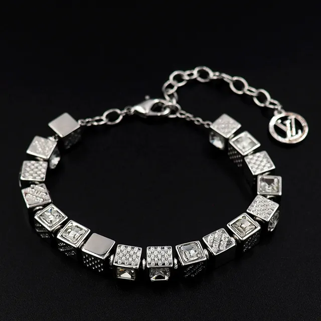 Louis Vuitton Silver Gold Cube-Link Monogram-Engraved Bracelet 3