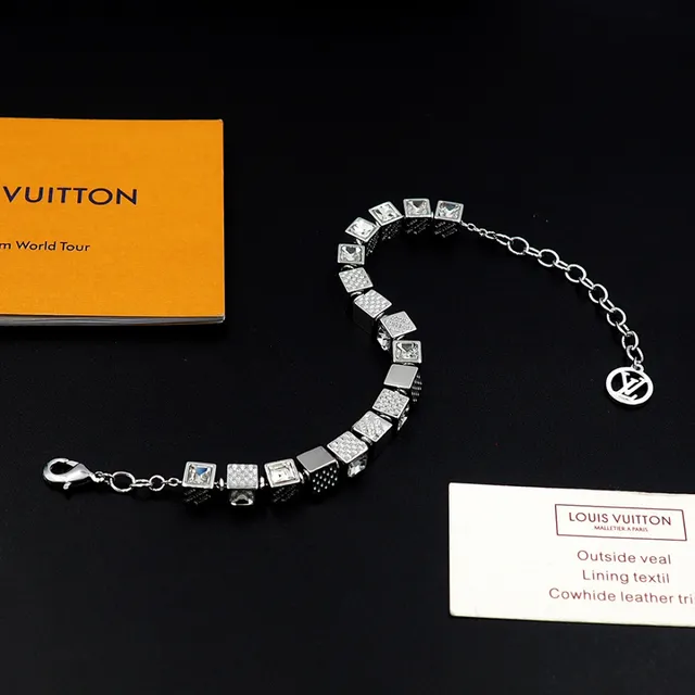 Louis Vuitton Silver Gold Cube-Link Monogram-Engraved Bracelet 4