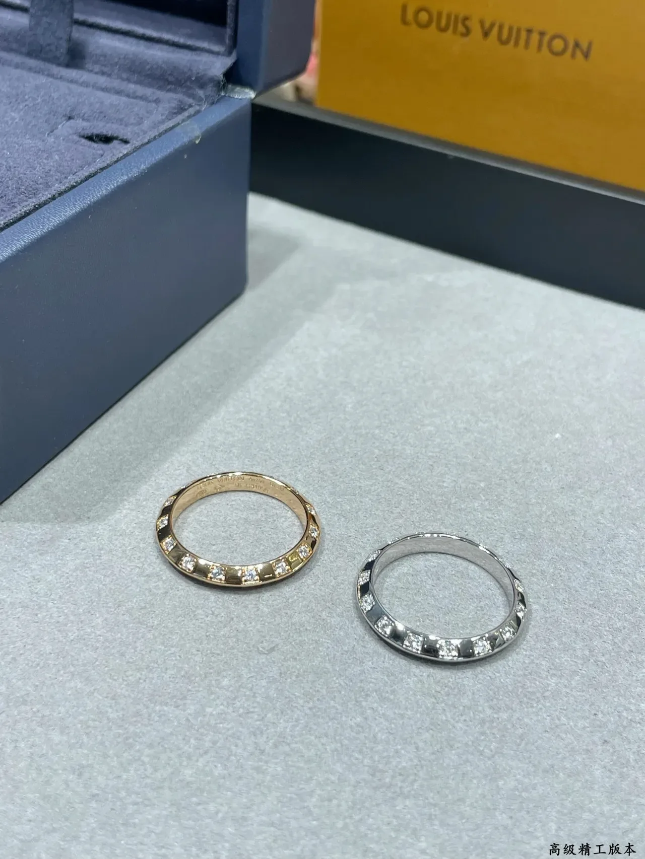 路易威登 银色 海军蓝 Pavé-Set 方形切割 钻石 戒指 3
