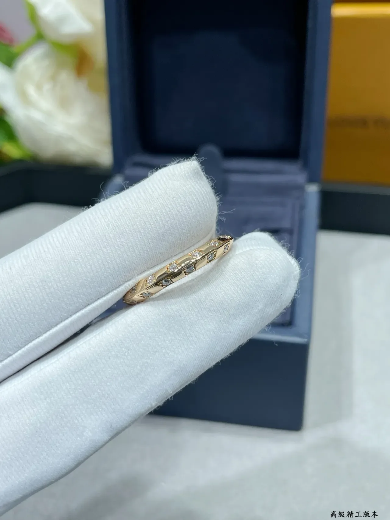 路易威登 银色 海军蓝 Pavé-Set 方形切割 钻石 戒指 6