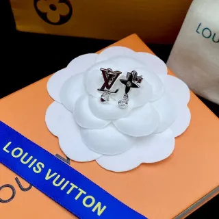 Louis Vuitton Brincos Prata Branco Monogram-Stud Star-Motif