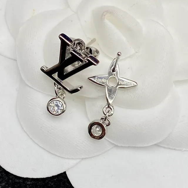 Louis Vuitton Silver White Monogram-Stud Star-Motif Earrings 2