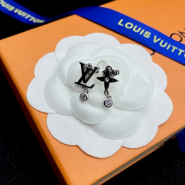 Louis Vuitton Silver White Monogram-Stud Star-Motif Earrings 5