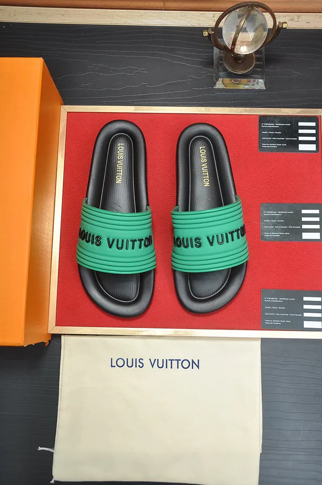 Louis Vuitton Slide-Style Green and Black Slippers 2