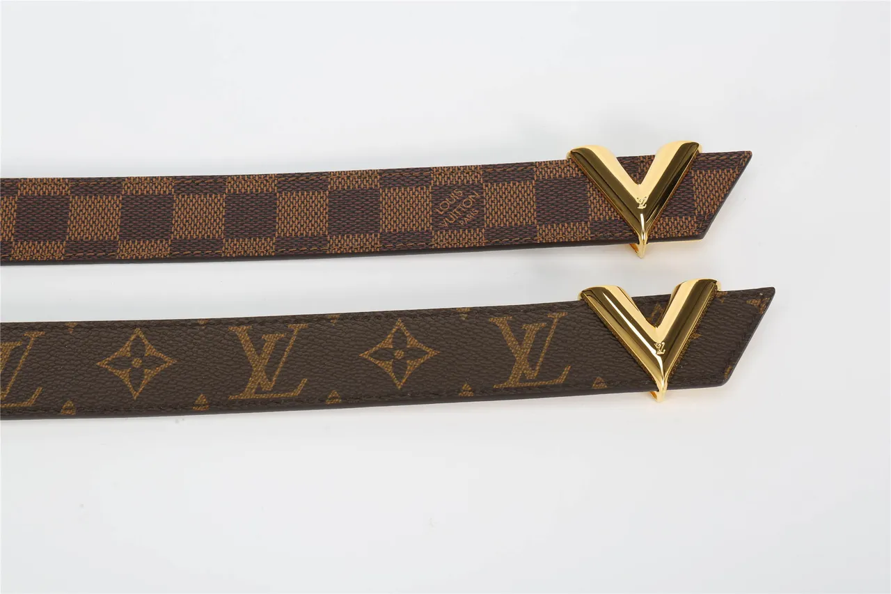 Louis Vuitton V-Buckle Monogram Canvas Brown Leather Belt 2