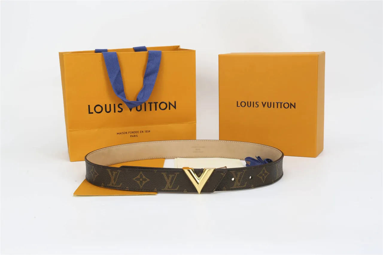Louis Vuitton V-Buckle Monogram Canvas Brown Leather Belt 3