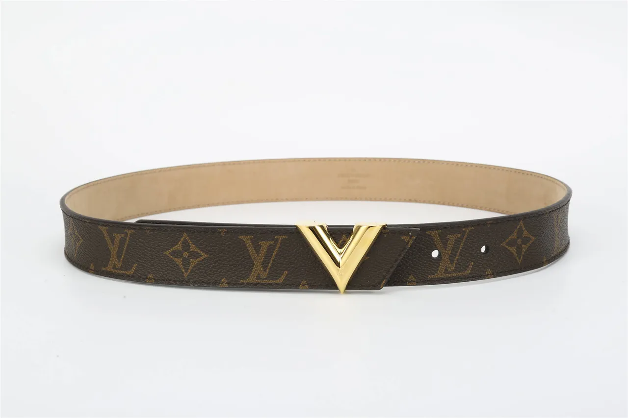 Louis Vuitton V-Buckle Monogram Canvas Brown Leather Belt 9