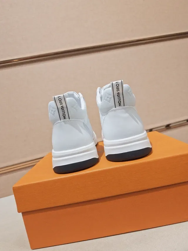 Louis Vuitton White Black Monogram-Embossed Leather High-Top Lifestyle Sneakers 3