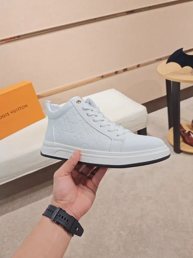 Louis Vuitton White Black Monogram-Embossed Leather High-Top Lifestyle Sneakers 4