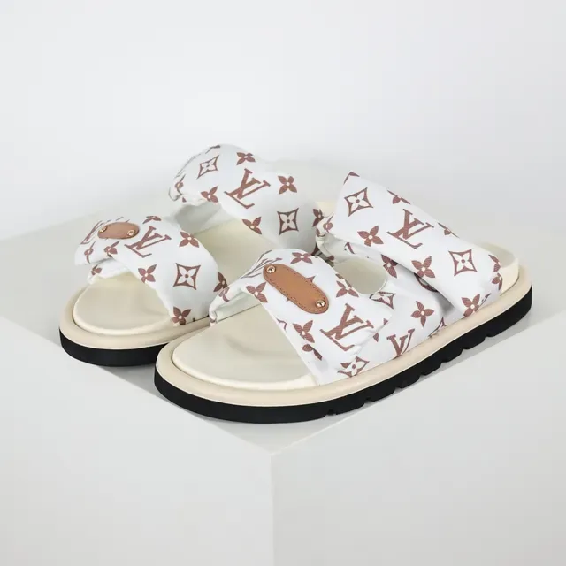 Louis Vuitton White Brown Padded Fabric Straps Monogram-Printed Casual Sandals 2