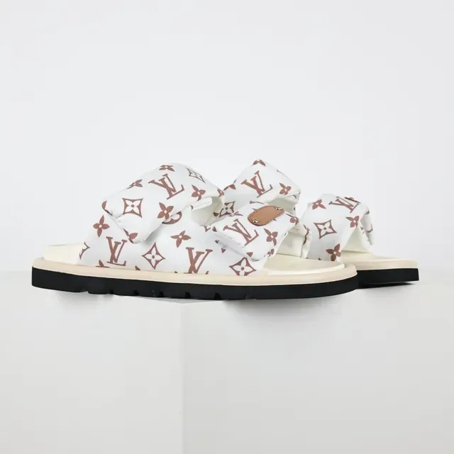 Louis Vuitton White Brown Padded Fabric Straps Monogram-Printed Casual Sandals 3