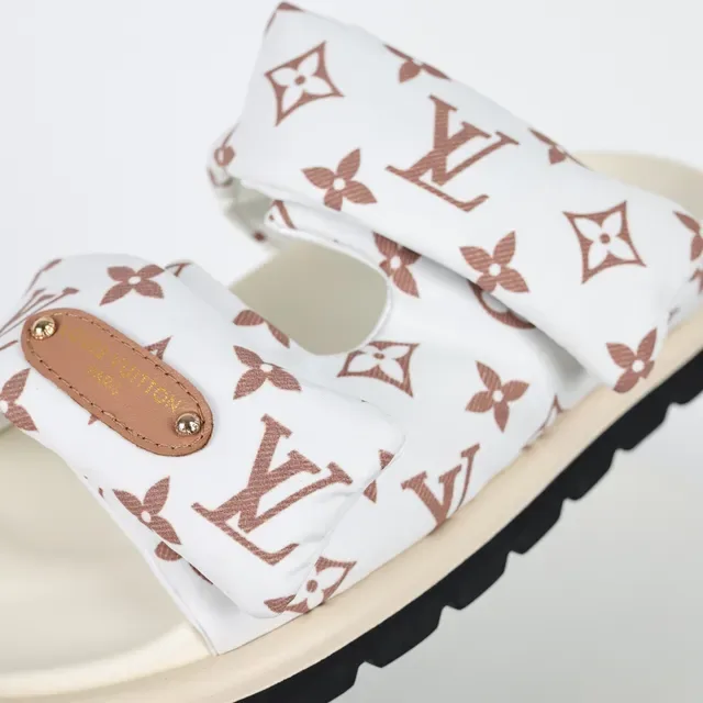 Louis Vuitton White Brown Padded Fabric Straps Monogram-Printed Casual Sandals 6