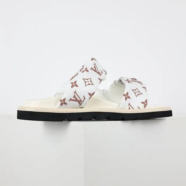 Louis Vuitton White Brown Padded Fabric Straps Monogram-Printed Casual Sandals 7