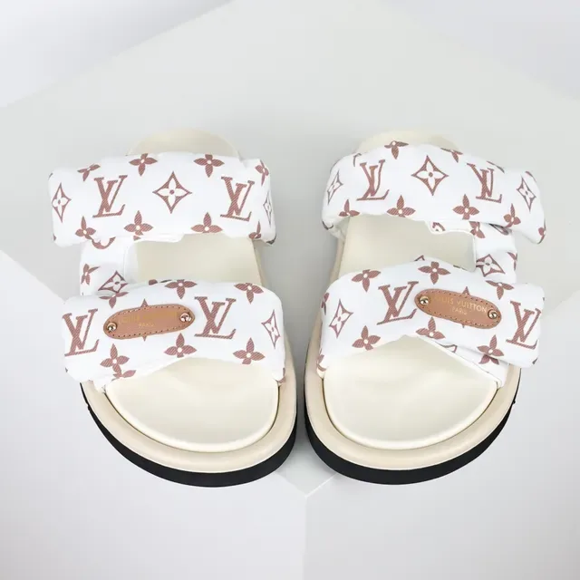 Louis Vuitton White Brown Padded Fabric Straps Monogram-Printed Casual Sandals 8