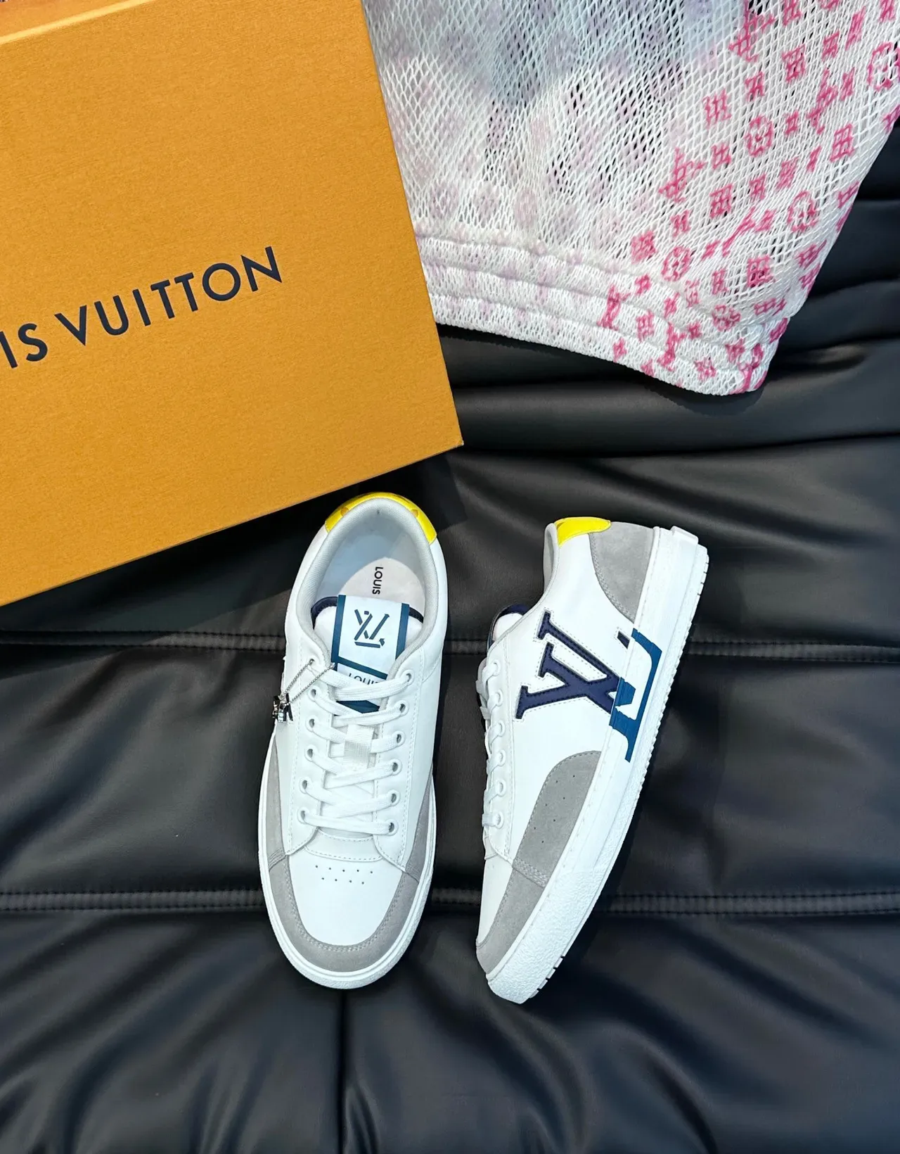 Louis Vuitton Branco Cinza Low-Top Couro-Suede Híbrido Lifestyle Sneakers 2