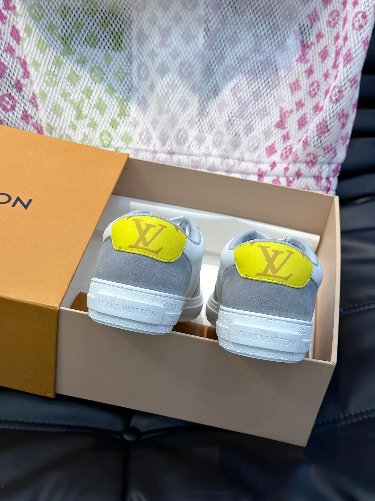 Louis Vuitton Branco Cinza Low-Top Couro-Suede Híbrido Lifestyle Sneakers 5