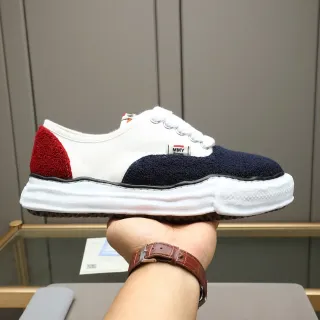 MMY White Navy Canvas Upper Textured And Red Panels Sneakers