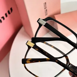 Miu Miu Black Brown Rectangular Frame Acetate Construction Optical Glasses