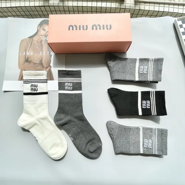 Miu Miu Banda Logo Meias Crew 5
