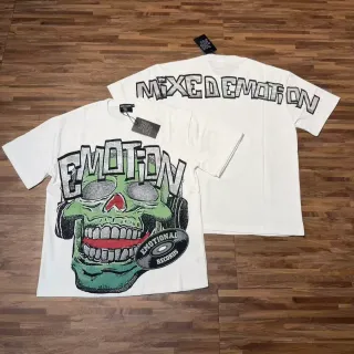 Mixed Emotion Skull Graphic Print White T-Shirt